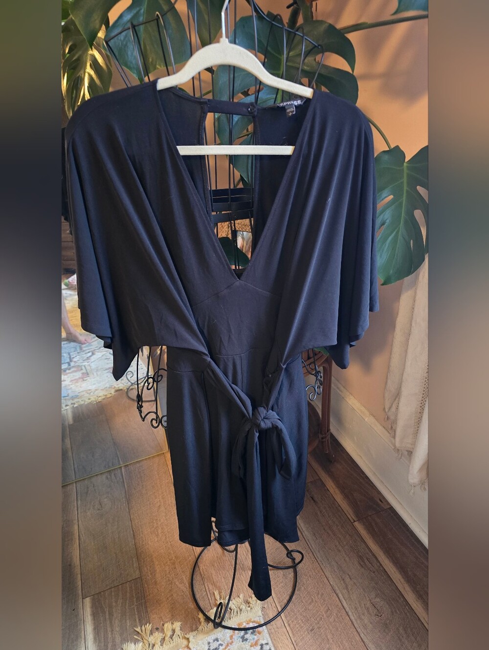 Express Black V-Neck Tie-Waist Mini Romper
